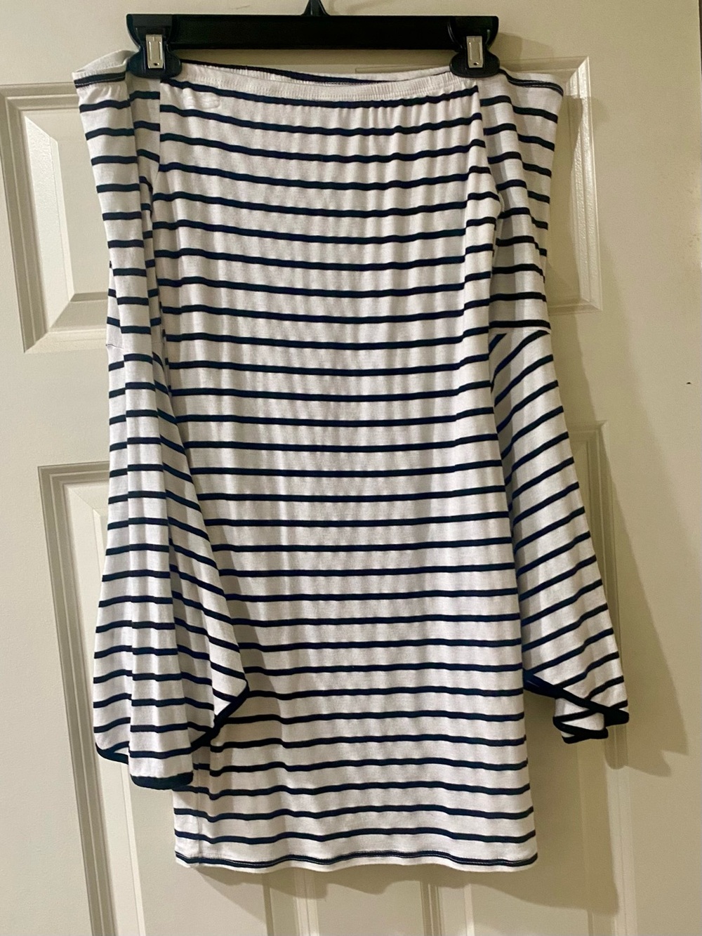Striped Off-Shoulder Bell Sleeve Dress - Black & White - Picture 2 of 4
